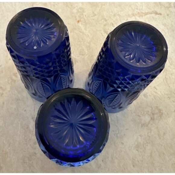 Avon Royal Sapphire Cobalt Blue 16oz Tumblers 6" Tall Arcoroc France Set of 3 - Picture 3 of 4